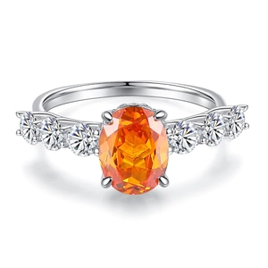 S925 sterling silver ring with 3-carat oval orange stone and halo setting