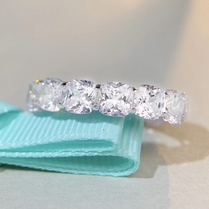 Detailed close-up of S925 silver ring featuring cushion-cut square cubic zirconia stones
