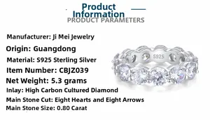 Detailed specs showing S925 silver ring with 0.8ct lab carbon diamonds and expert cut