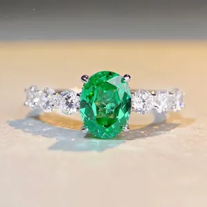 Bague En Argent Sterling S925 Vert Paraïba Ovale Avec Strass Pour Femme Élégante Pierre Précieuse Bijoux De Mode Cadeau