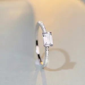 Elegant S925 sterling silver ring featuring a rectangular emerald cut cubic zirconia