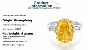 Detail of 10-carat yellow ice-flower cut oval diamond ring in S925 sterling silver