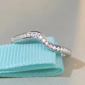 Minimalist 925 Sterling Silver Wave Geometric Ring For Women Dainty Pave Rhinestone V Shape Finger Ring Jewelry Gift