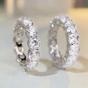 S925 Sterling Silver Eternity Ring For Women Round Square Cushion Cut Zirconia Inlaid Full Drill Wedding Band Finger Ring Jewelry