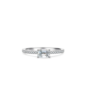 Elegant S925 sterling silver ring featuring an emerald-cut centerpiece and side pave diamonds