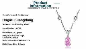 Makro-Detail der S925 Sterlingsilber Kette mit 4ct rosa Stein im Birnenschliff und Eisschliff