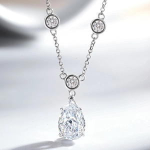 925 Sterling Silver Water Drop Pendant Necklace For Women Pear Cut Colorful Zirconia Clavicle Chain Elegant Jewelry Gift