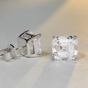 Elegant S925 sterling silver stud earrings featuring 6-carat square Asscher cut cubic zirconia