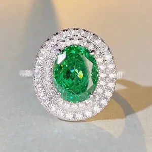 Anello in Argento Sterling 925 per Donna Ovale Verde Giallo Blu Zirconia Lussuoso Halo Matrimonio Fidanzamento Gioielli Raffinati