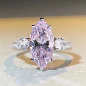 Elegant 925 sterling silver ring with 7-carat marquise pink stone and pear side gems