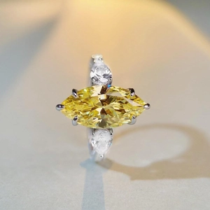 7-carat marquise cut yellow gemstone ring in S925 sterling silver with pear side stones