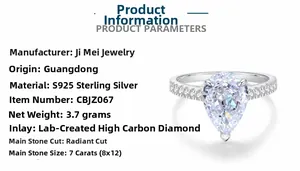Detailed view of S925 sterling silver ring with 7ct radiant cut lab diamond and side stones