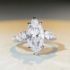 7 carat marquise cut high carbon diamond ring in 925 sterling silver three-stone style