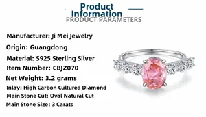 Macro detail of 3ct pink oval carbon diamond ring in 925 sterling silver setting