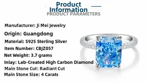 Macro detail of S925 sterling silver ring with a 4 carat radiant cut blue zircon stone