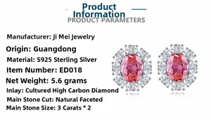 Détails des boucles d'oreilles en argent S925 avec diamants roses de 3ct de synthèse