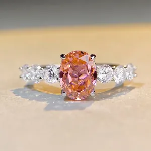 Luxury 925 Sterling Silver Oval Cut Rhinestone Ring For Women Fashion Geometric Commuter Jewelry Finger Ring