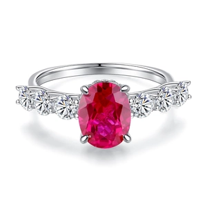 Luxurious S925 silver ring featuring an oval ruby centerpiece and sparkling side stones