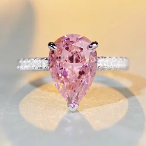 925 Sterling Silver Pear Cut Zirconia Ring Water Drop Pink Blue Yellow White Stone Luxurious Fashion Wedding Finger Ring Jewelry