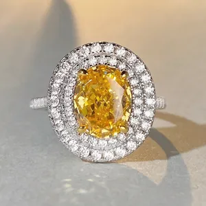 Luxurious 925 Sterling Silver Double Halo Oval Rhinestone Ring For Women Wedding Party Elegant Finger Jewelry