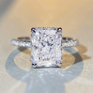 Radiant cut square zircon ring in S925 sterling silver with micro-pave diamond accents