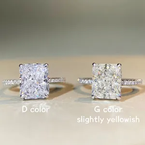 925 Sterling Silver Radiant Cut Zirconia Ring For Women Luxury Square High Carbon Diamond Pavé Band Engagement Wedding Jewelry