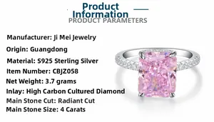 Makroansicht von 4-karätigem rosa Diamanten im Radiant-Schliff in S925-Silberring