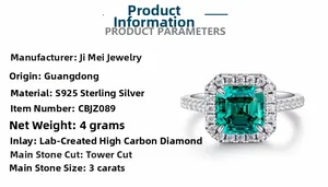 Detail of 3 carat pagoda cut emerald green lab-grown diamond on S925 sterling silver ring