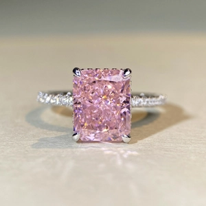 925 Sterlingsilber Radiant Cut Strass Ring Für Damen Luxus Quadrat Rosa Gelb Blau Edelstein Verlobung Hochzeit Schmuck Ring