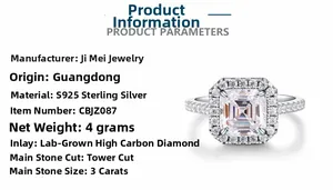 Détail d'une bague en argent S925 avec une pierre précieuse de 3ct à coupe émeraude