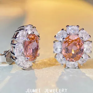 Boucles d'Oreilles Clous en Argent Sterling 925 Zirconia Rose Padparadscha Boucles d'Oreilles Fleur en Grappe Haut de Gamme Femme