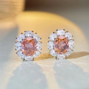 Élégantes boucles d'oreilles S925 en argent avec pierre rose de coupe ovale