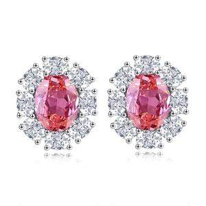 Boucles d'oreilles fleurs en argent sterling S925 avec saphir rose et zircons blancs