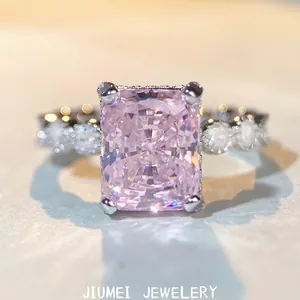 Bague de Luxe en Argent Sterling S925 Taille Radiant Zirconia Rose Elégante Bague à Bande Ondulée pour Femmes Mariage Fête Bijoux