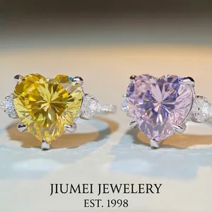 Bague en Argent Sterling S925 en Forme de Cœur Avec Strass pour Femmes Rose Jaune Fiançailles Mariage Bijoux Cadeau