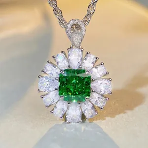 Collier Pendentif Tournesol en Argent Sterling 925 pour Femme Luxe Coupe Radiant Strass Vert Jaune Rose Chaîne de Clavicule Bijoux
