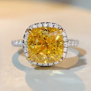 Bague Carrée de Luxe en Argent Sterling 925 Taille Radiant avec Halo de Strass pour Mariage Fête Femme Bijoux