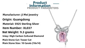 Détail du collier en argent S925 de 9,3g avec diamant rose 10ct taille pagode