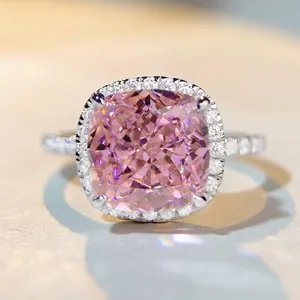 925 Sterling Silver Cushion Cut Zirconia Halo Ring Luxury Pave Inlaid Statement Ring For Women Party Wedding Jewelry
