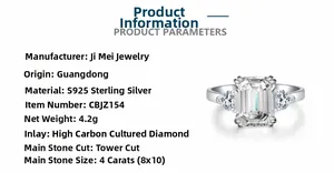 Détails de la bague en argent de 4 carats taille émeraude avec pierres de côté