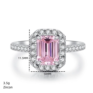 Detail showing 11.5mm x 10mm pink zircon ring dimensions and 3.5g weight specification