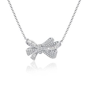 Elegante collana con ciondolo a fiocco in argento sterling S925 con zirconi micro-pavimentati