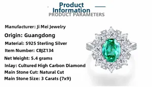 Vue macro d'une émeraude Paraiba verte 3ct en argent S925 avec halo de diamants brillants
