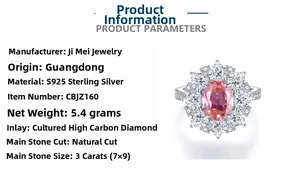 Detailed close-up of S925 silver ring featuring 3ct pink gemstone and carbon diamonds