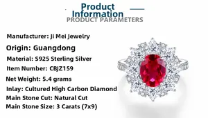 Detailed view of S925 silver ring featuring 3ct oval ruby zircon and halo stones