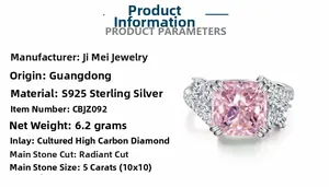 Spécifications détaillées de bague en argent S925 avec zircon rose taille radiant