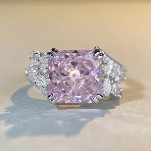 Luxurious S925 sterling silver ring featuring a radiant cut pink zircon and marquise diamonds