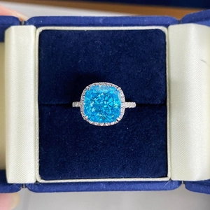 Luxury 925 Sterling Silver Cushion Cut Halo Ring For Women Cushion Radiant Ice Flower Cut Rhinestone Inlaid Ring Wedding Jewelry