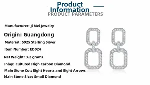 Detail of S925 silver chain earrings with high carbon diamonds and heart and arrow cut