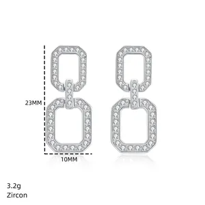 Size chart showing dimensions for Zircon paved rectangle link sterling silver earrings